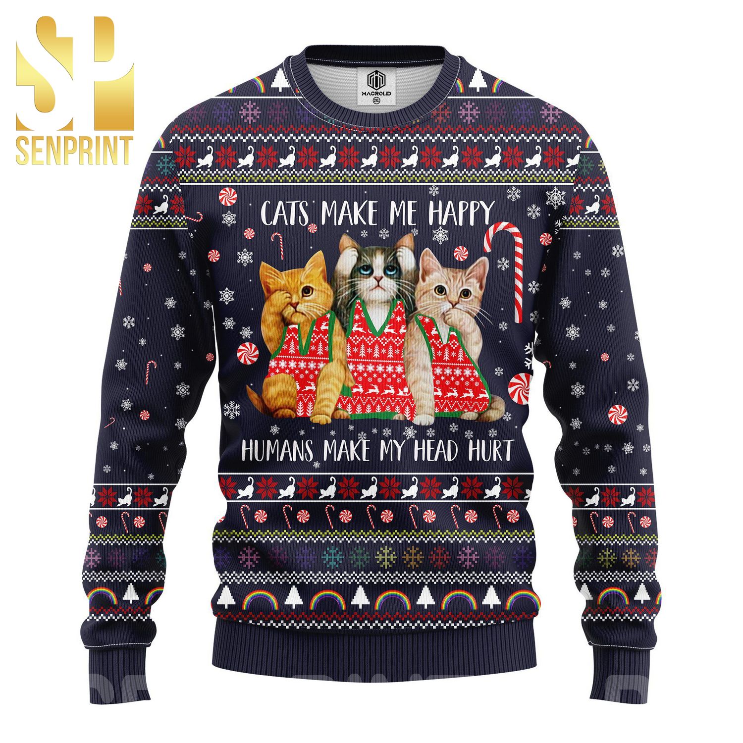 Cat Make Me Happy Ugly Christmas Wool Knitted Sweater