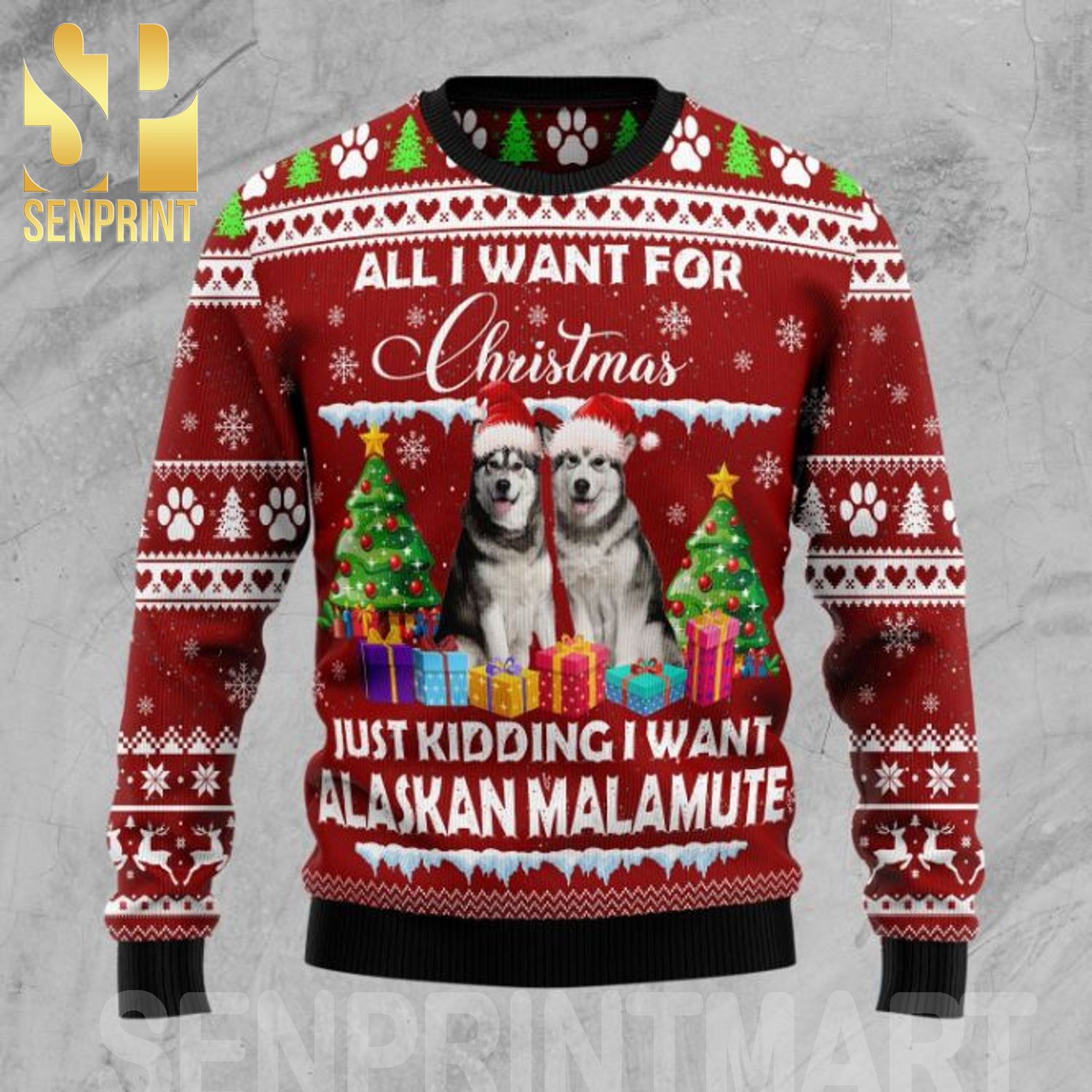 All I Want For Christmas Is Alaskan Malamute Ugly Christmas Wool Knitted Sweater