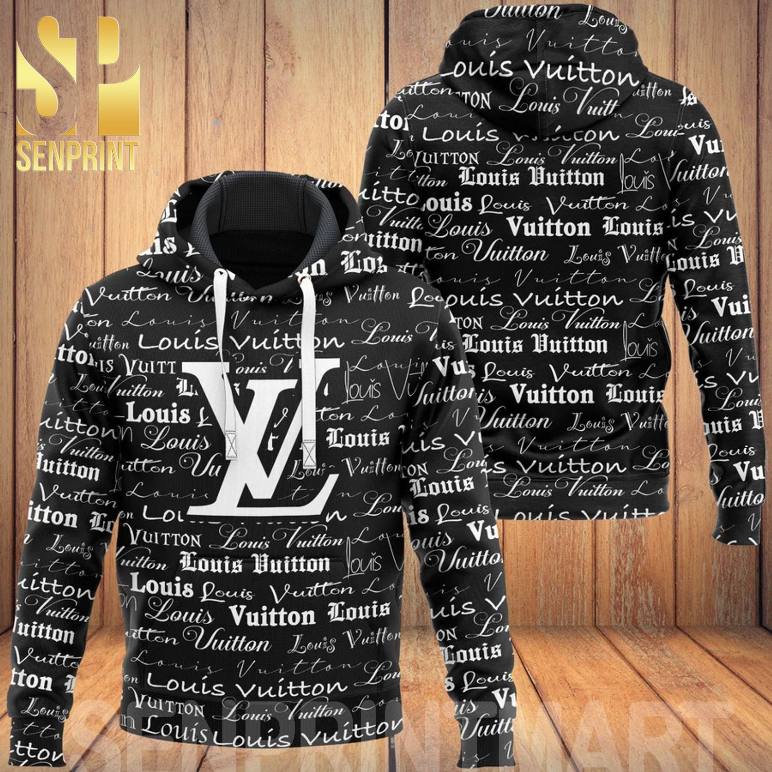 Louis Vuitton Black Version Symbol Luxury All Over Print Shirt