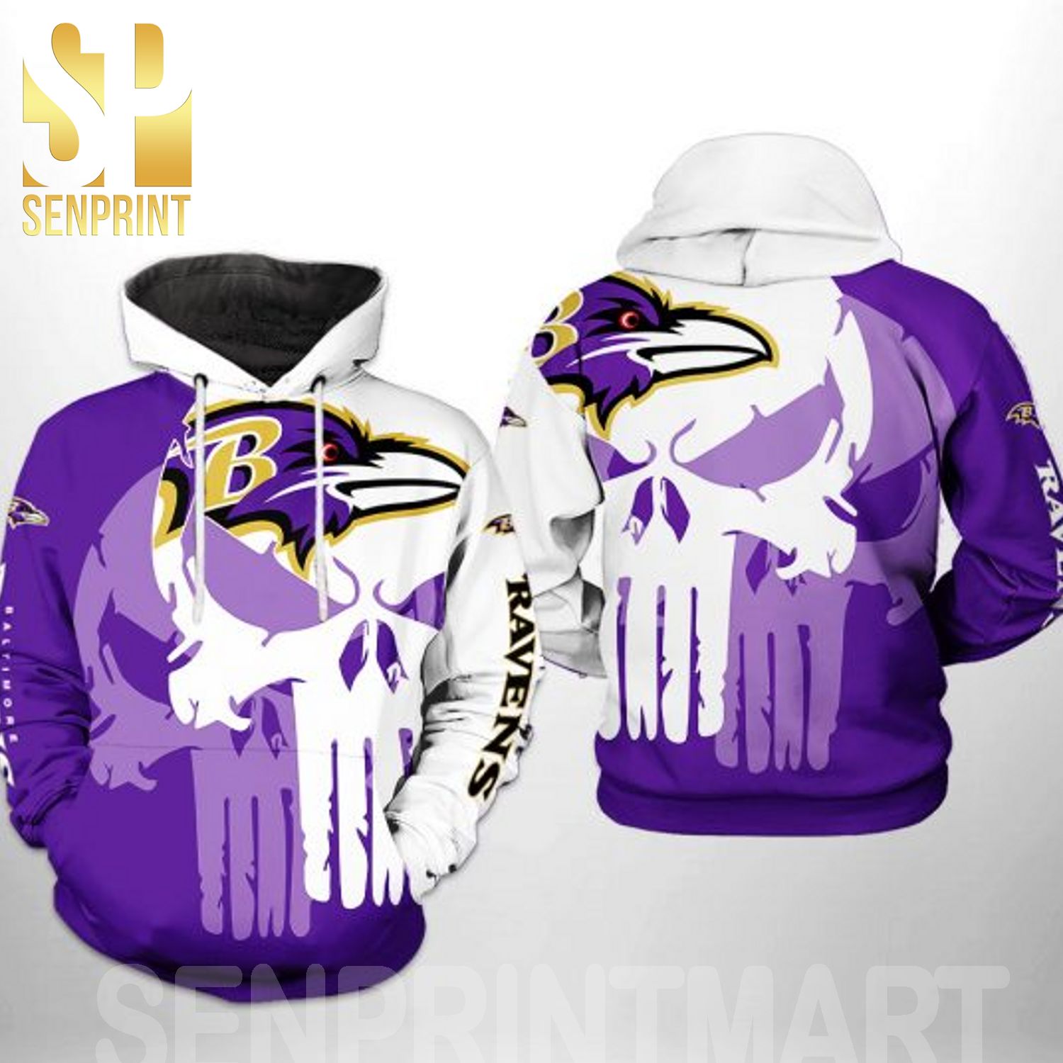 Baltimore Ravens NFL Team Skull 3D All Over Print Shirt