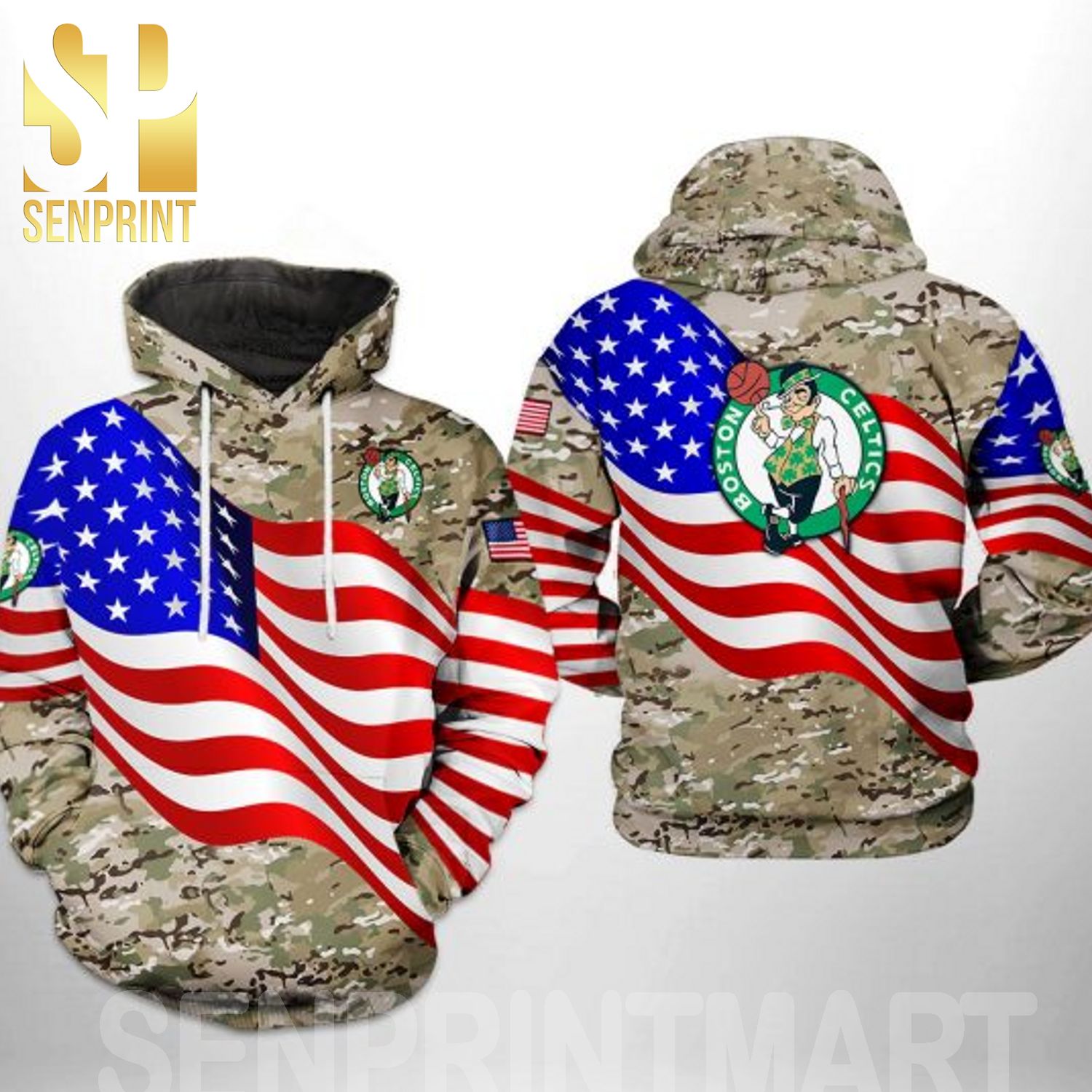 Boston Celtics NBA US Flag Camo Veteran Team 3D All Over Print Shirt