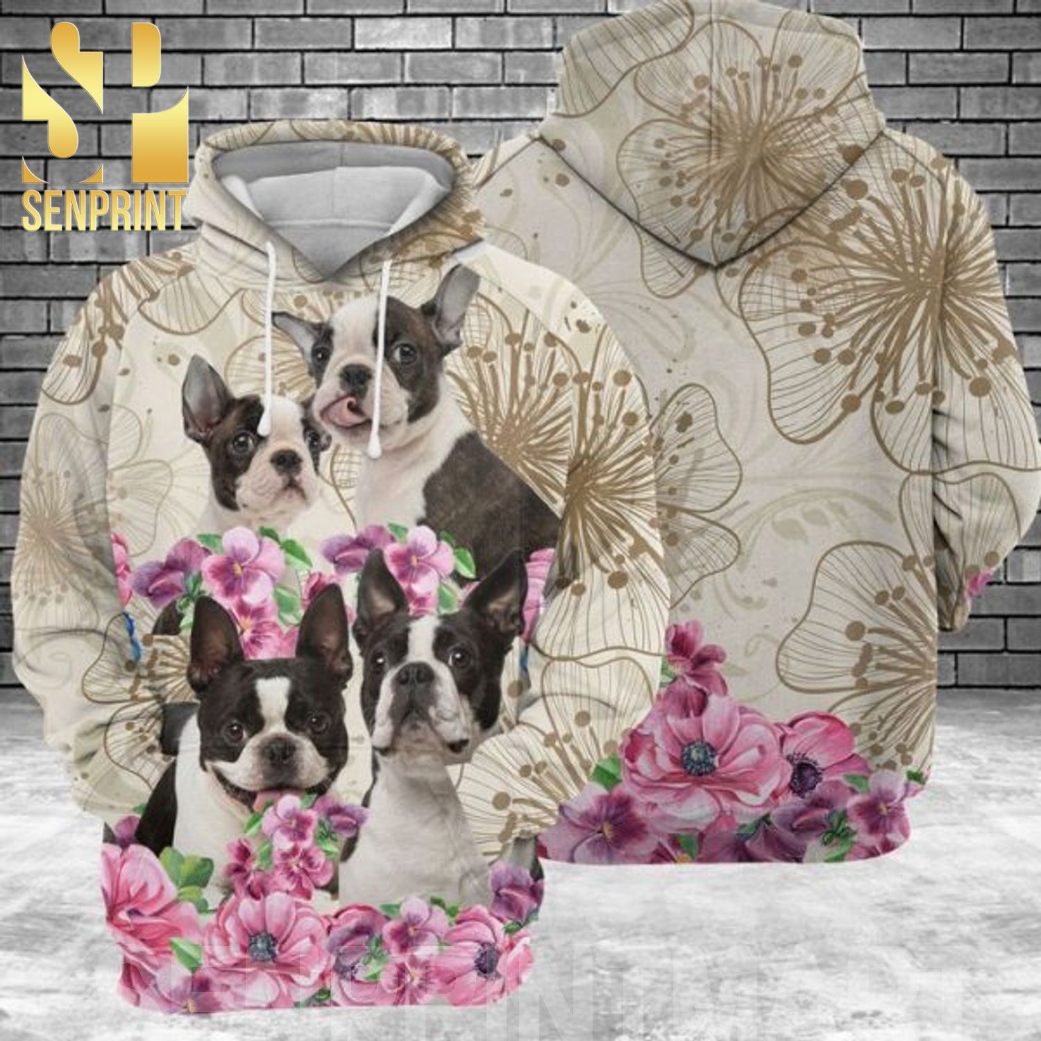 Boston Terrier Flower 3D All Over Print Shirt