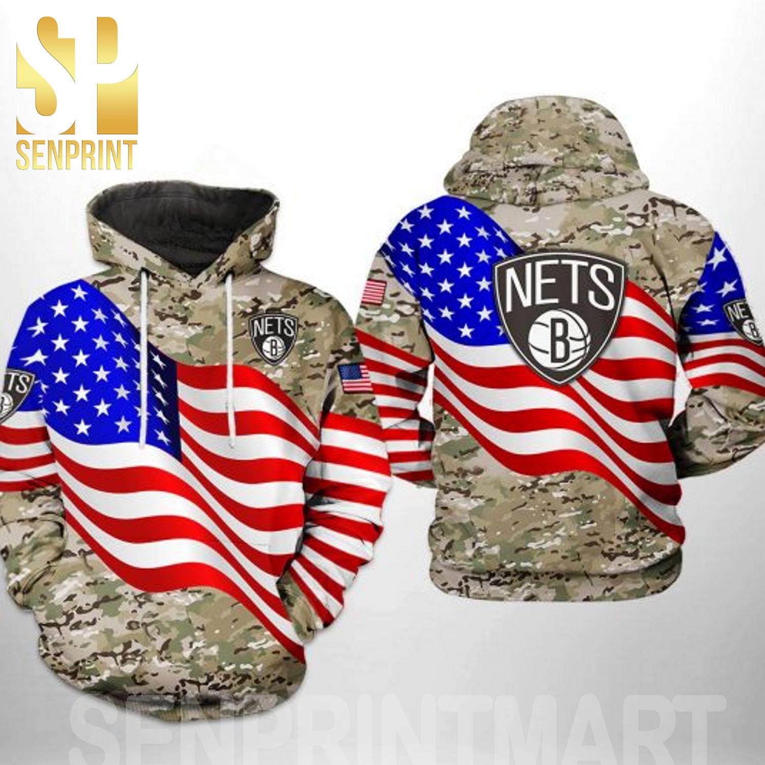 Brooklyn Nets NBA US Flag Camo Veteran Team 3D All Over Print Shirt