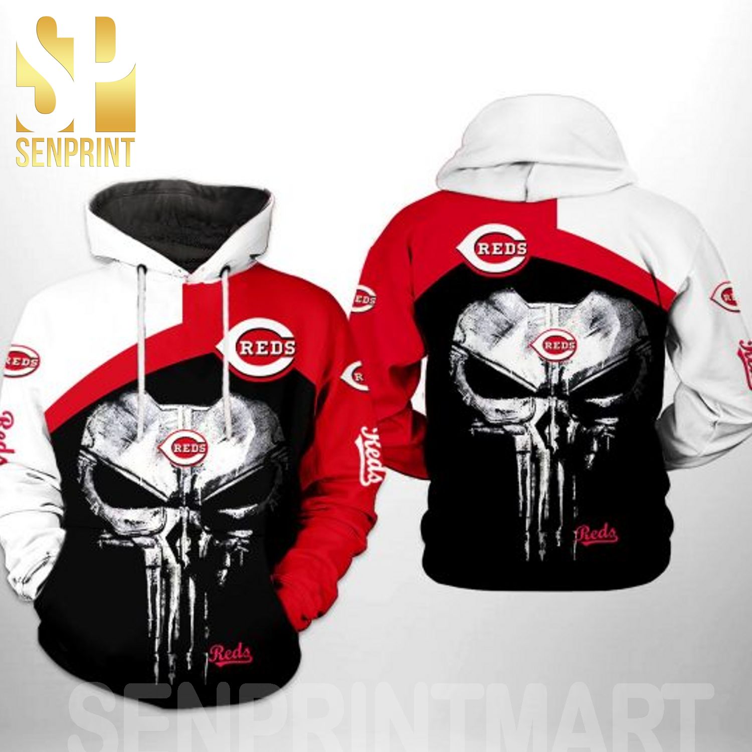 Cincinnati Reds MLB Skull Punisher 3D All Over Print Shirt