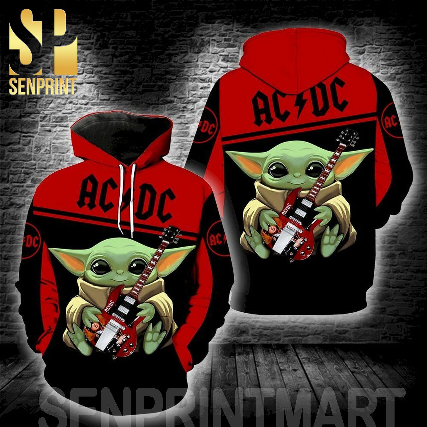 Baby Yoda AC DC AC DC Rock Band Star Wars Pattern Full Printing Shirt