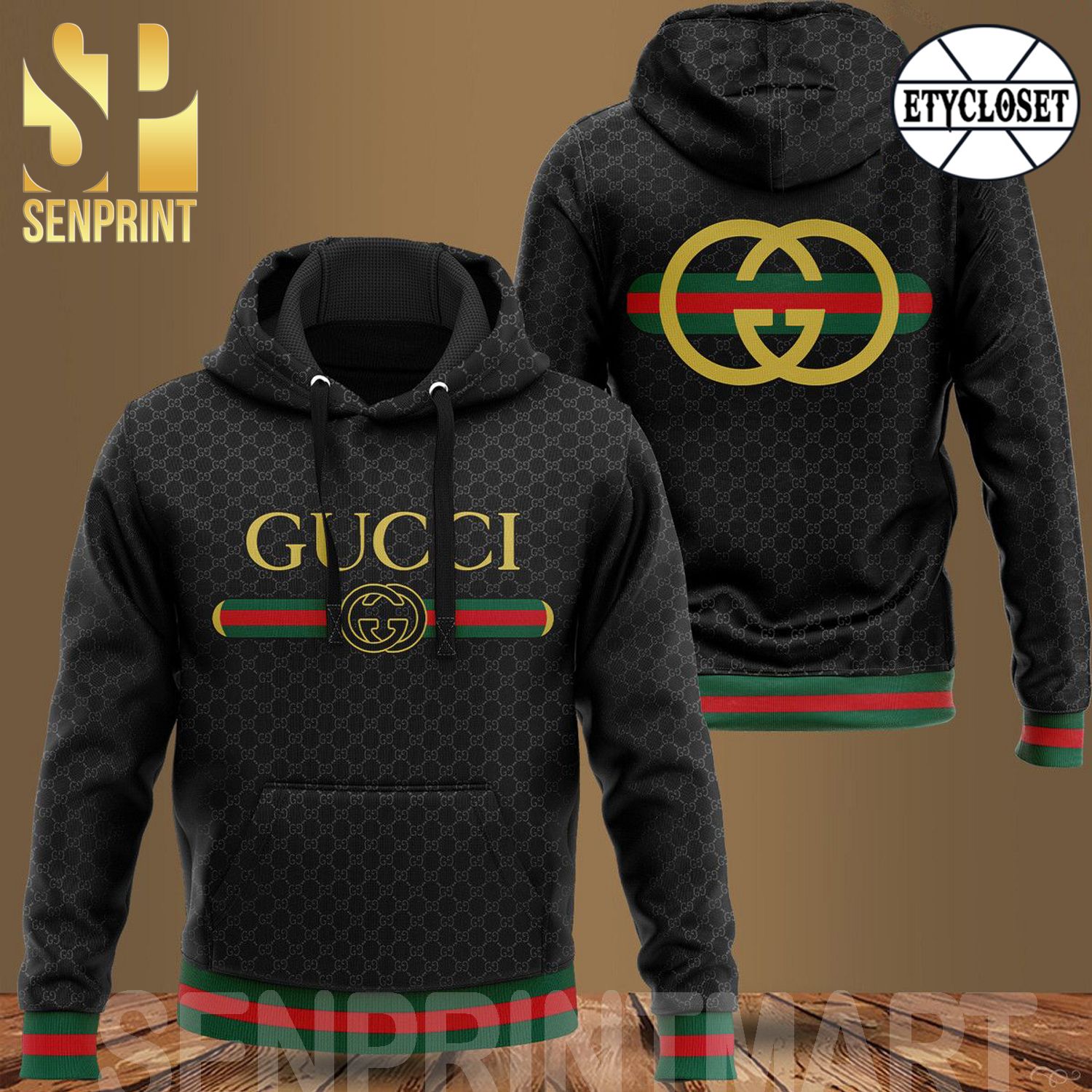 Fashion Gucci Black Classic Symbol Pattern Full Printed Shirt