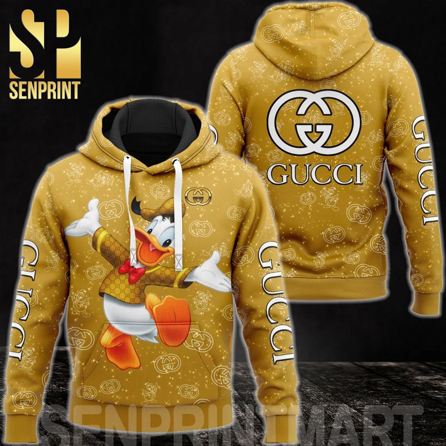 Gucci And Donald Duck Symbol Pattern Disney Gifts Full Printing Shirt
