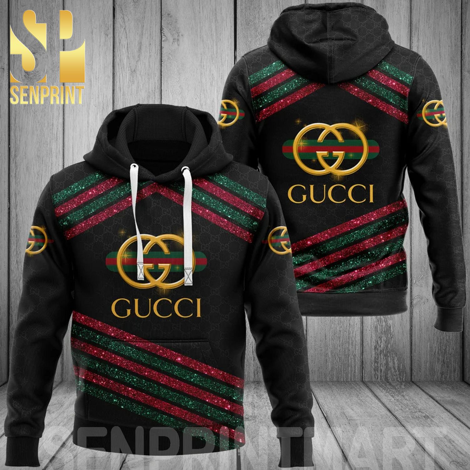 Gucci Black Classic Monogram Pattern 3D Full Printed Shirt
