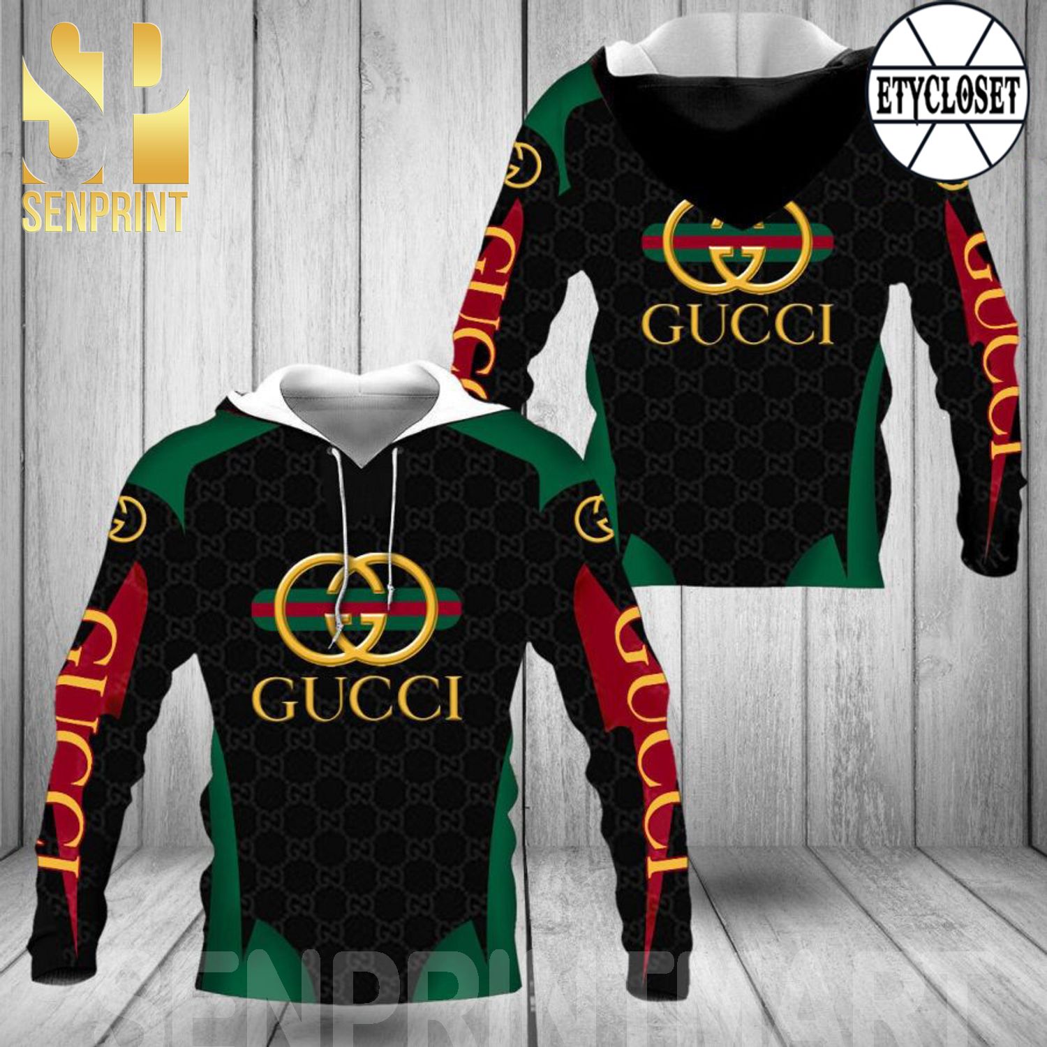 Gucci Black Classic Symbol Pattern Full Printed Shirt