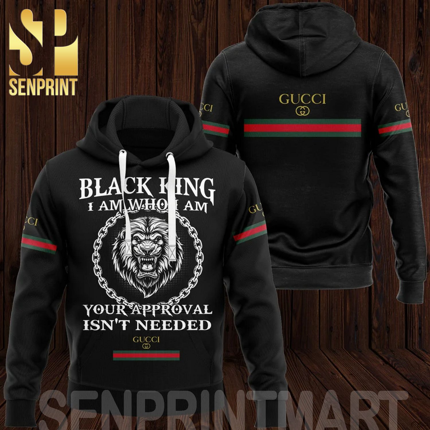 Gucci Black King Classic Symbol Pattern Full Printed Shirt
