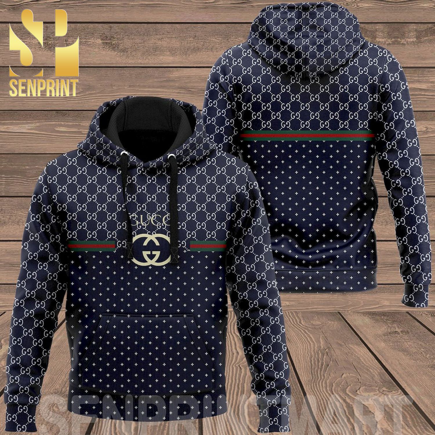 Gucci Navy Classic Symbol Pattern Full Printed Shirt
