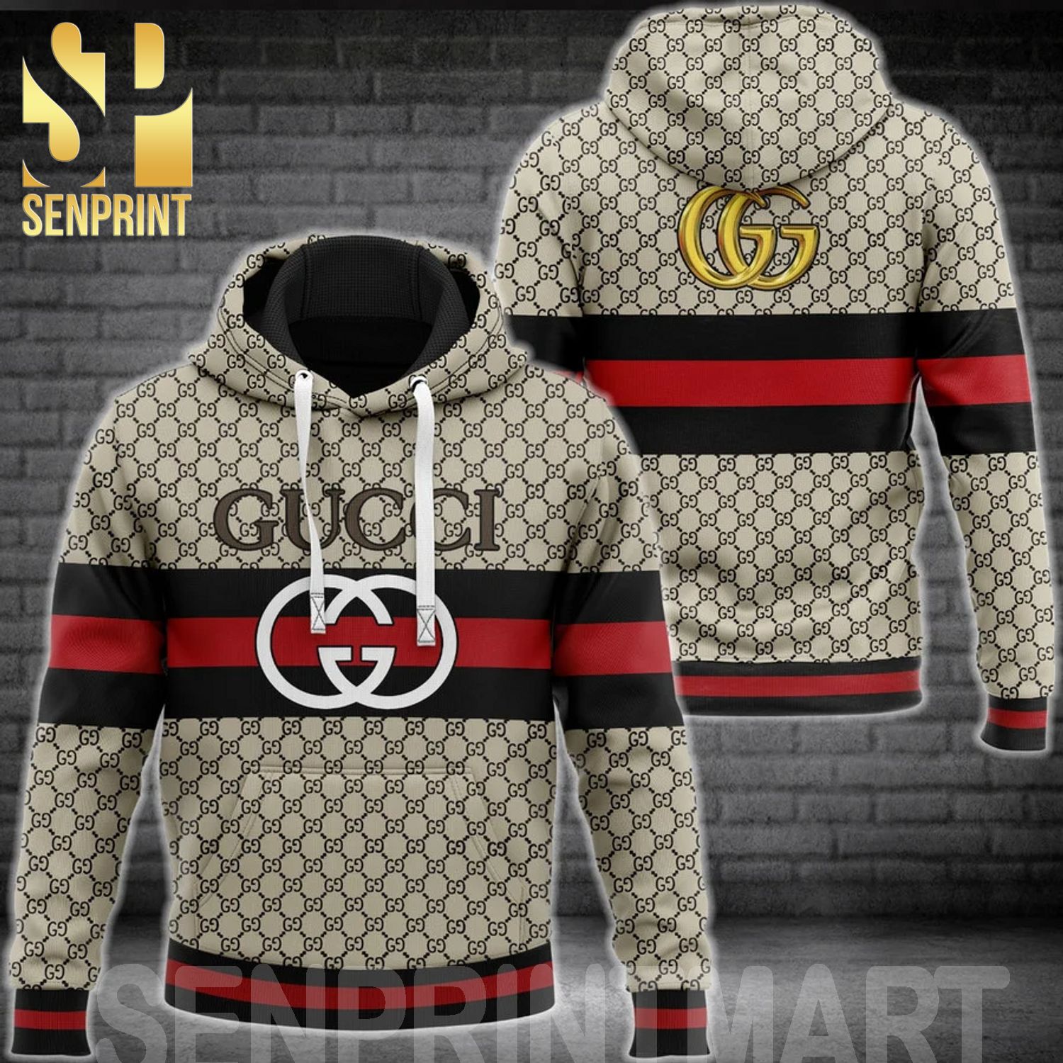 Gucci Stripe Classic Symbol Pattern Full Printed Shirt