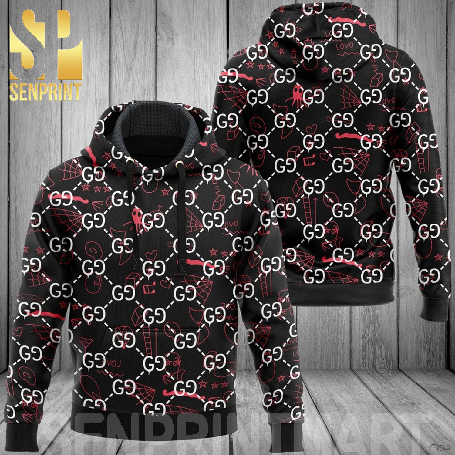 Gucci With Black Classic Symbol Pattern Full Printed Shirt