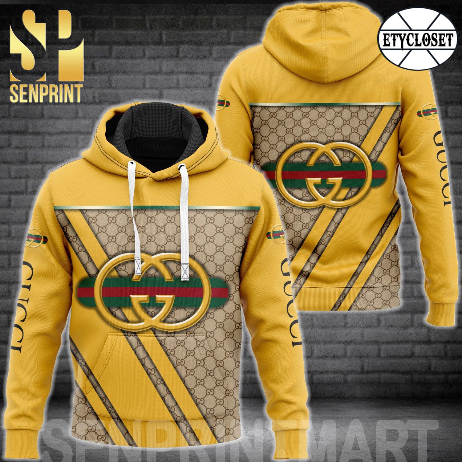 Gucci Yellow Classic Symbol Pattern Full Printed Shirt