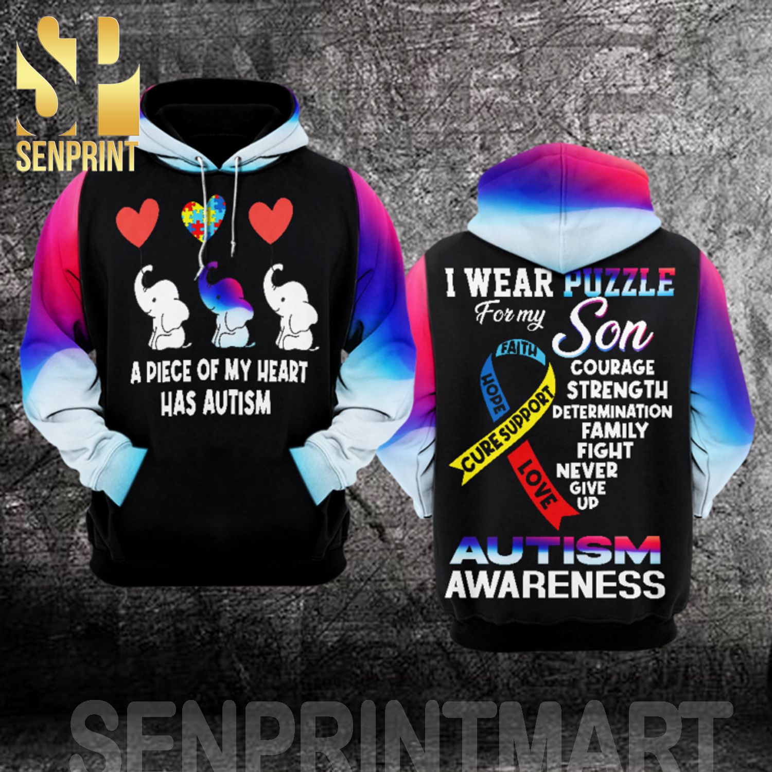 I Wear Puzzle For My Son Autism Awareness Day Full Printing Shirt