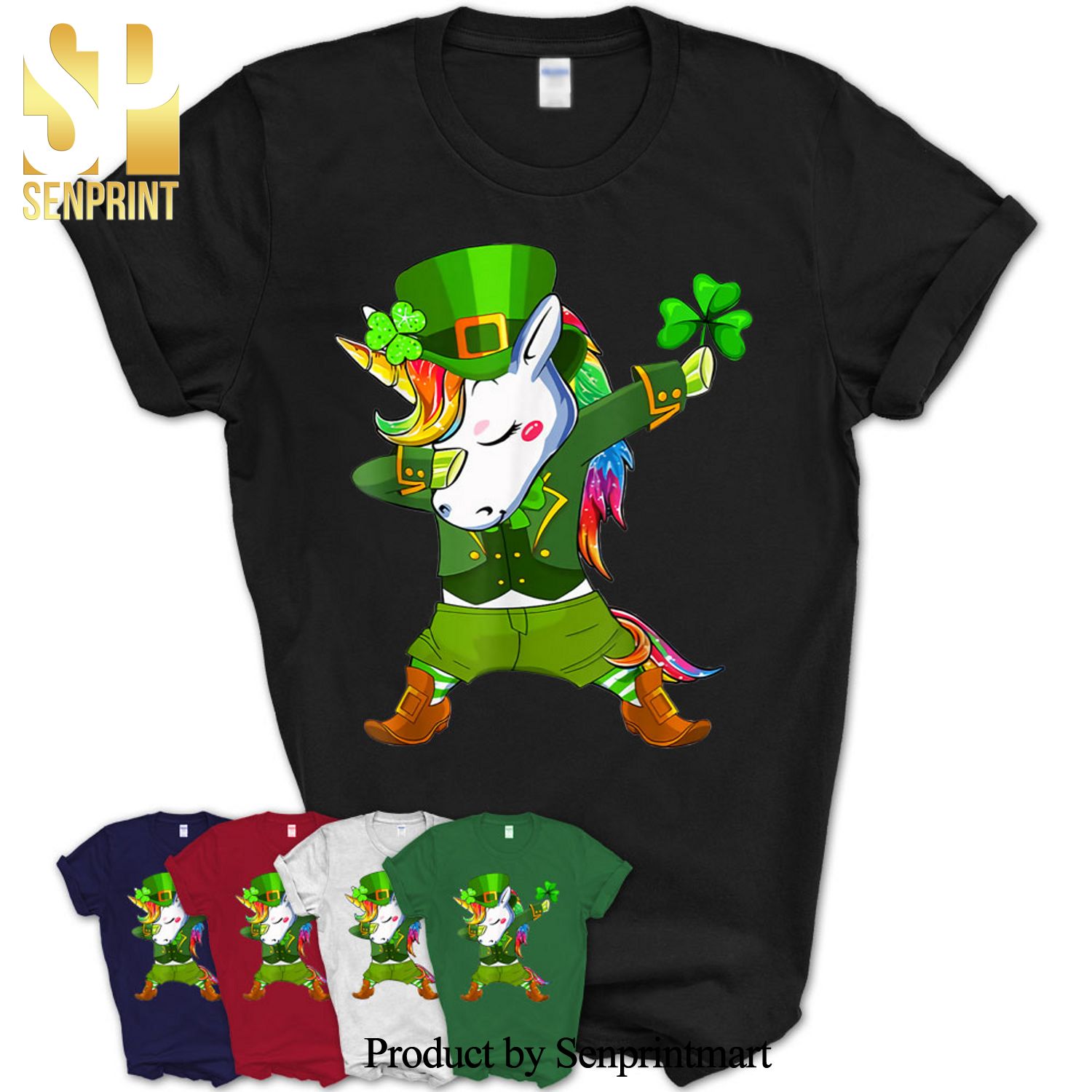 Dabbing Unicorn Leprechaun With Shamrock Saint Patrick’s Day Shirt
