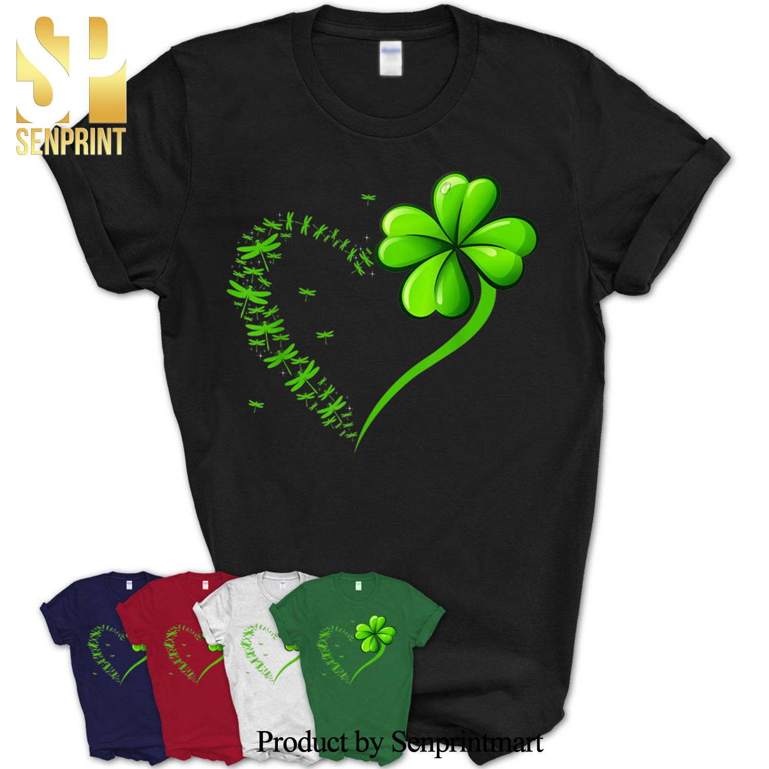 Dragonfly Heart Leaf Irish Saint Patrick’s Day Clover Gift Shirt