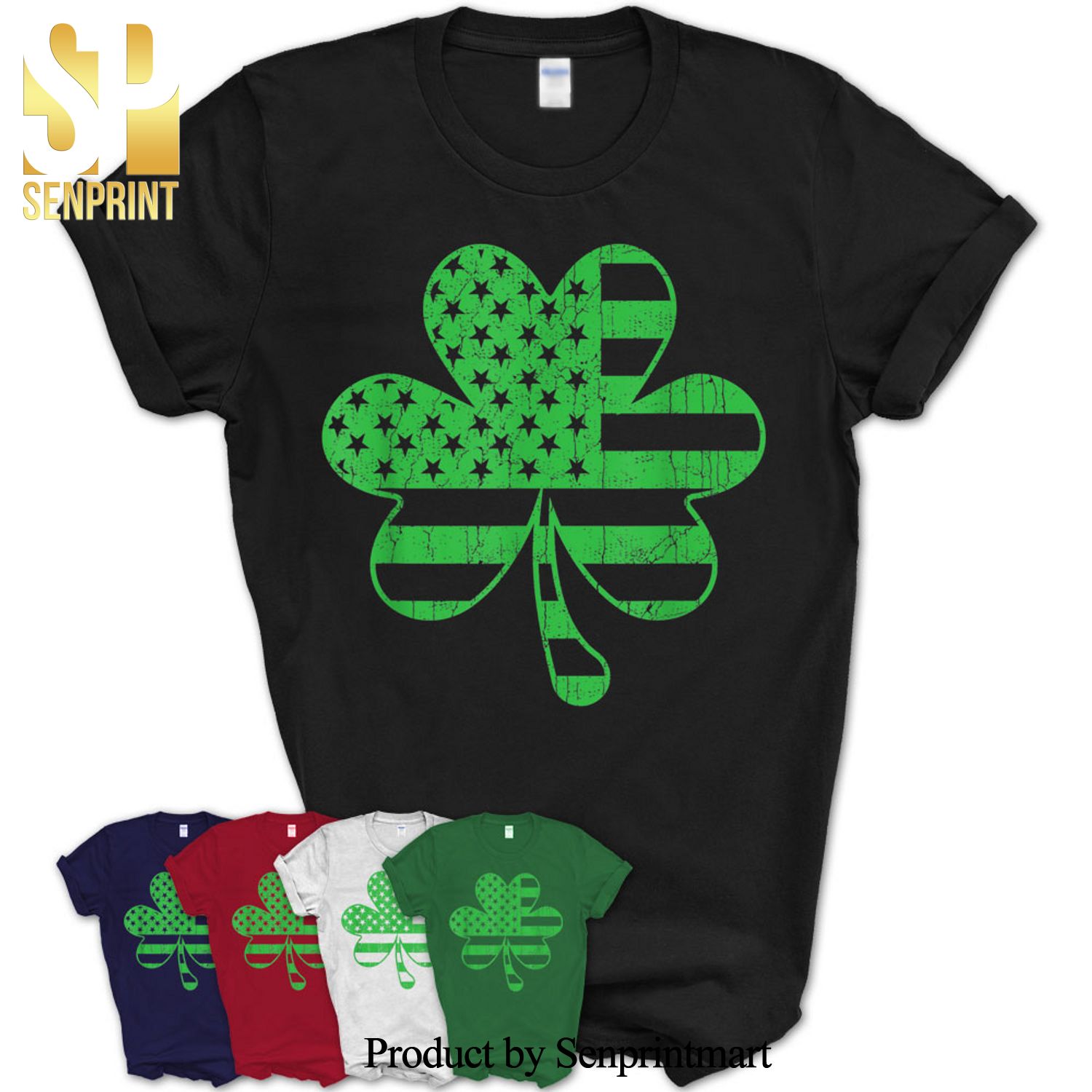 Four Leaf Clover Shamrock American Flag St Patricks Day Gift Shirt – OB81