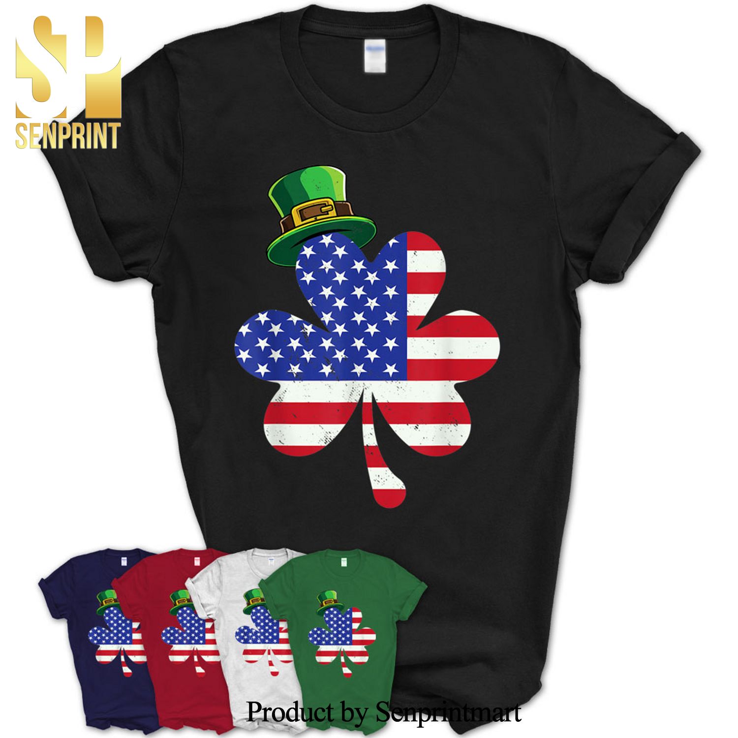 Four Leaf Clover Shamrock American Flag St Patricks Day Gift Shirt – UA31