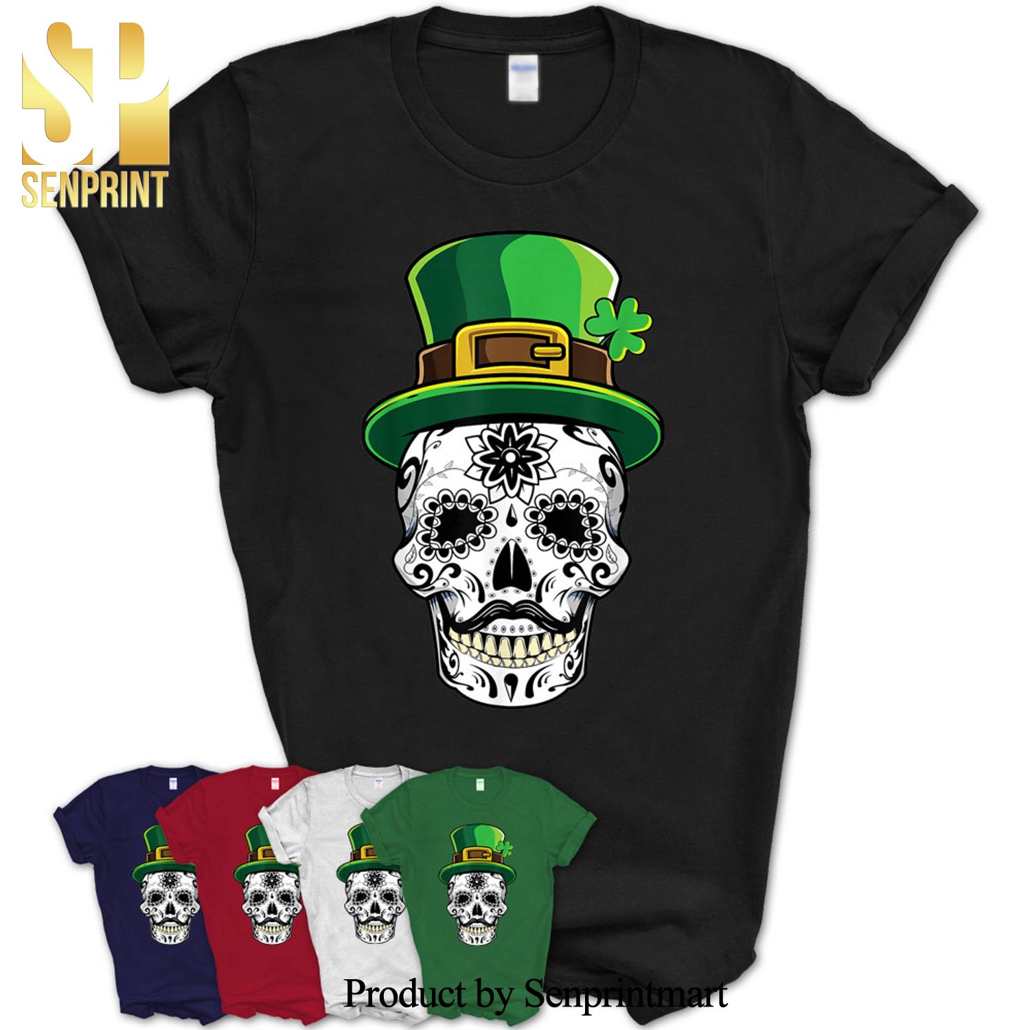 Four Leaf Clover Shamrock Sugar Skull St Patricks Day Gift Shirt