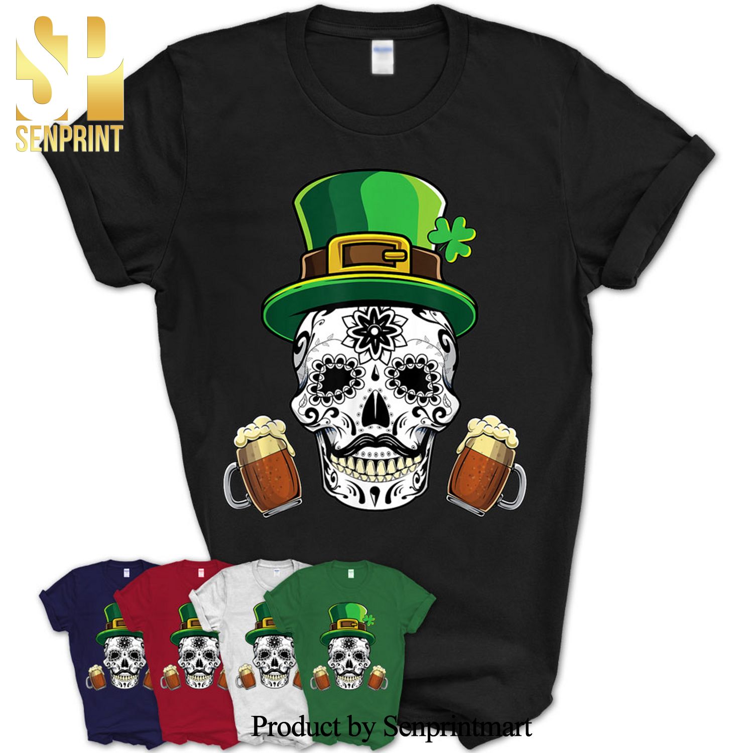 Four Leaf Clover Shamrock Sugar Skull St Patricks Day Gift Shirt – UC71