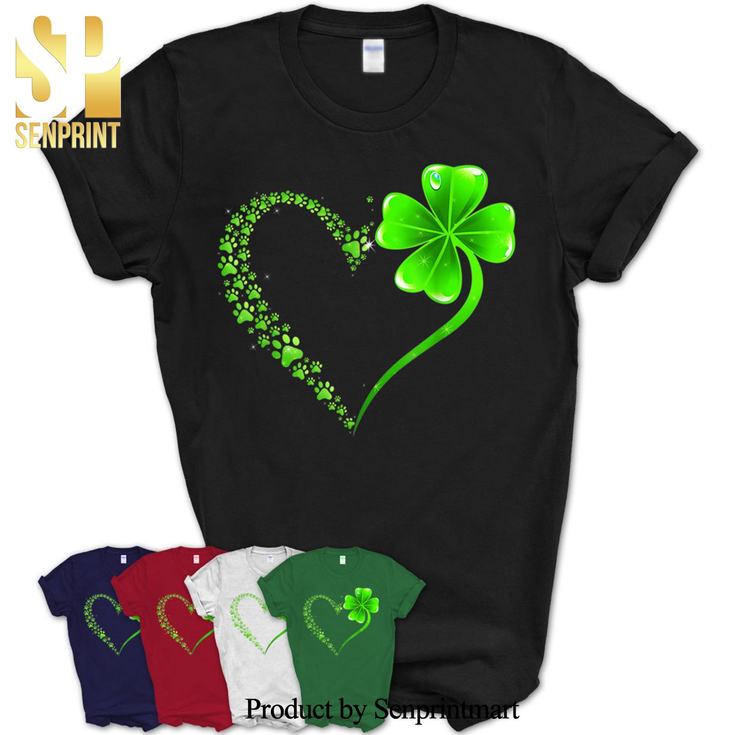 Irish Heart Lucky Shamrock Dog Paws Shirt