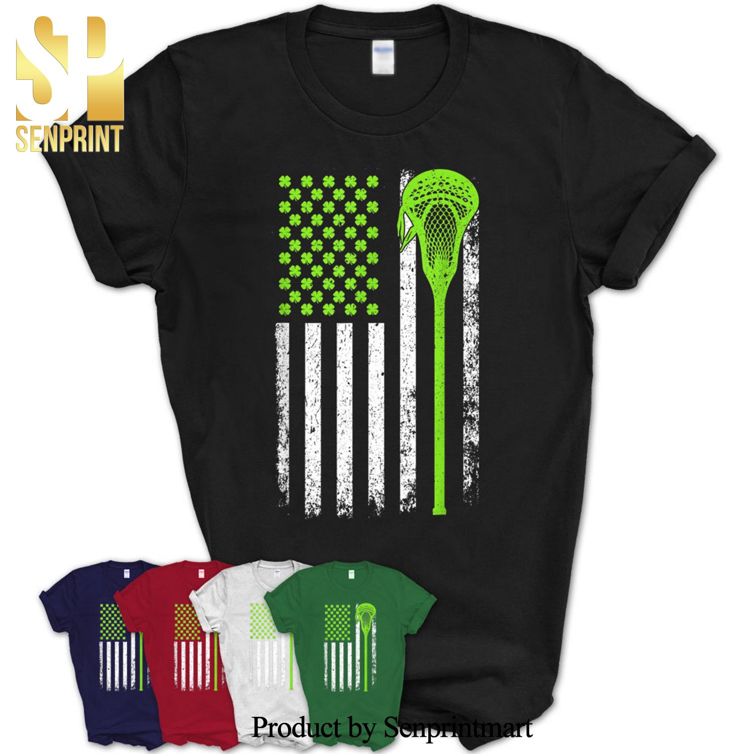 Lacrosse Usa Flag Saint Patrick’s Day Irish Shamrock Gifts Shirt
