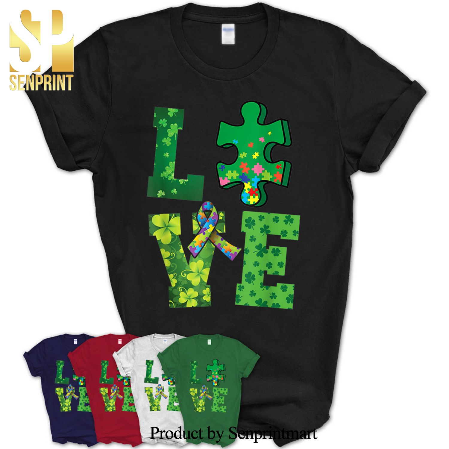 Love Puzzle Piece Shamrock Saint Patrick’s Day Autism Awareness Shirt