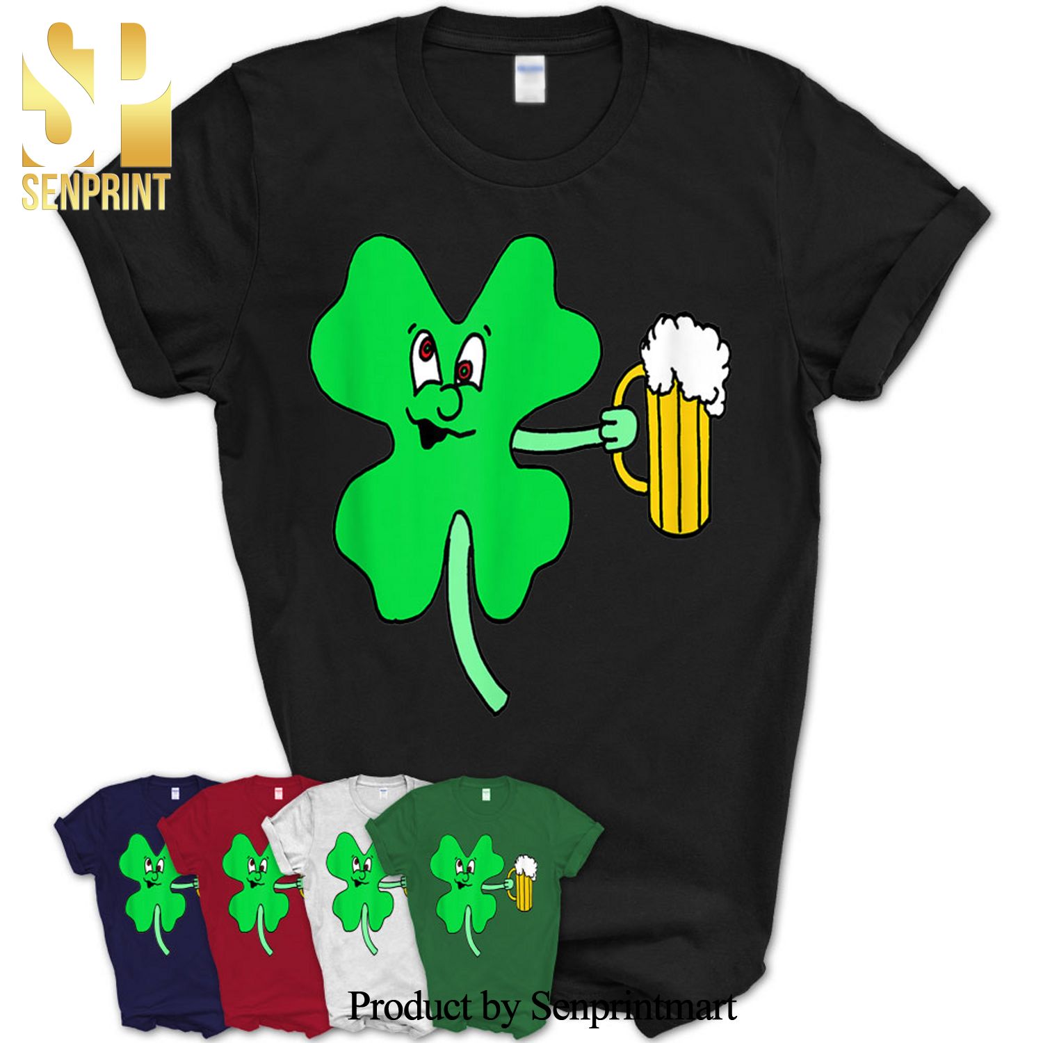 Saint Patrick’s Day Beer Drinking Tee Lucky Four Leaf Clover Shirt
