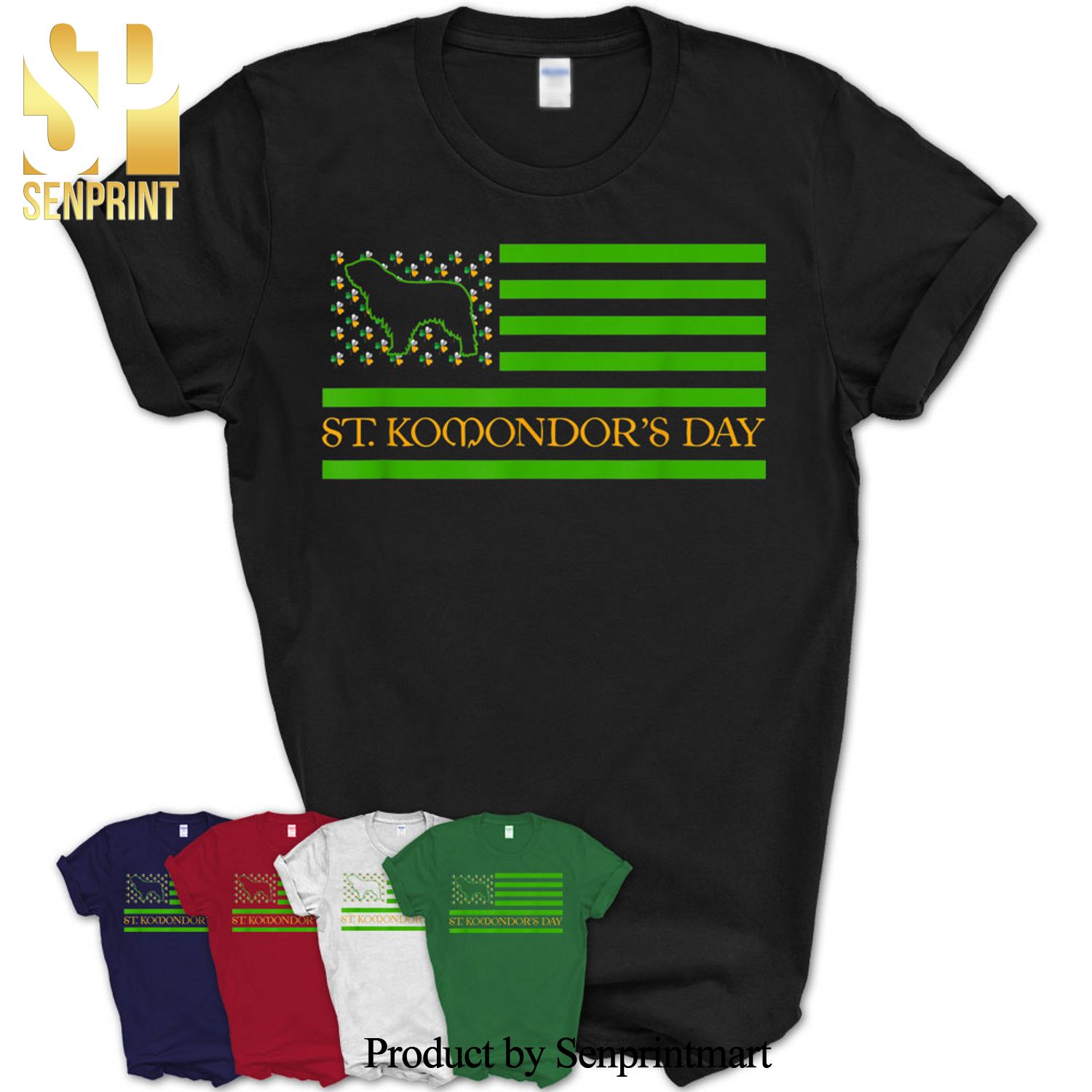 Saint Patrick’s Day Flag American Clover Saint Komondor Dog Shirt