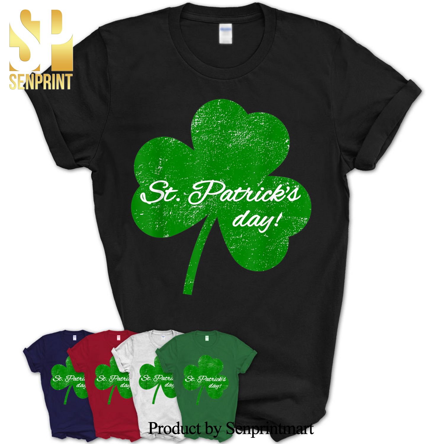 Saint Patrick’s Day Green Distressed Three Leaf Clover Shirt