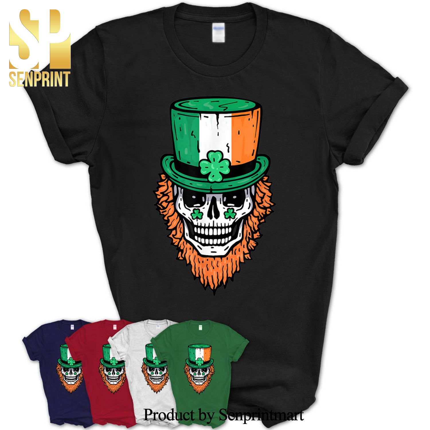 Saint Patrick’s Day Skull Green Hat Leaf Irish Clover Lucky Shirt