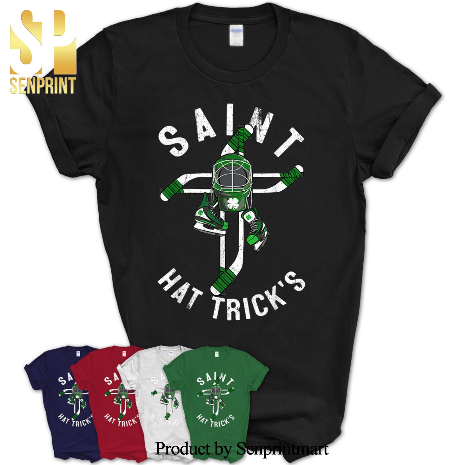 St Patricks Day Shamrock Saint Hat Tricks Ice Hockey Cross Shirt