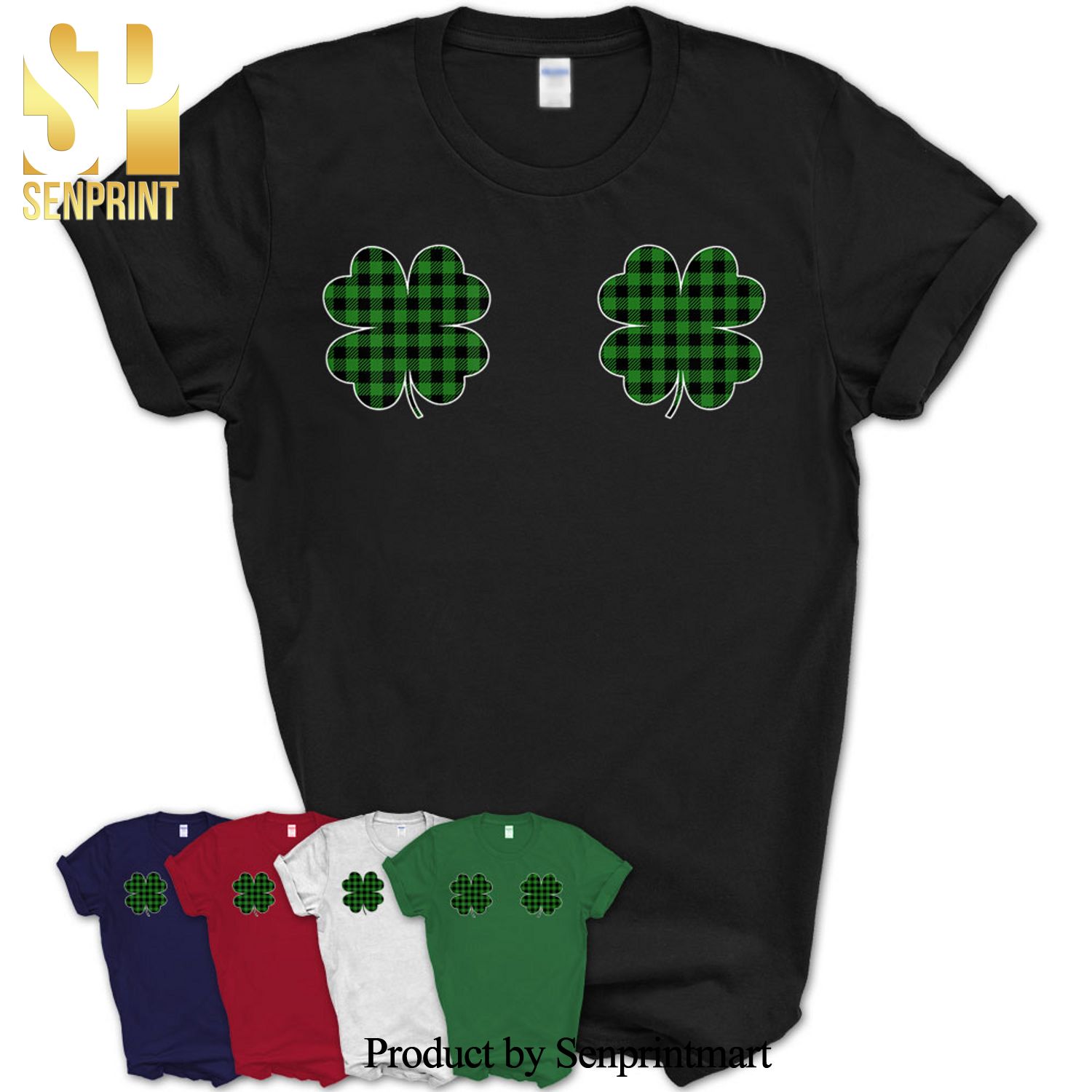 Womens Green Plaid Shamrock Boobs Adult Funny Saint Patrick’s Day Shirt