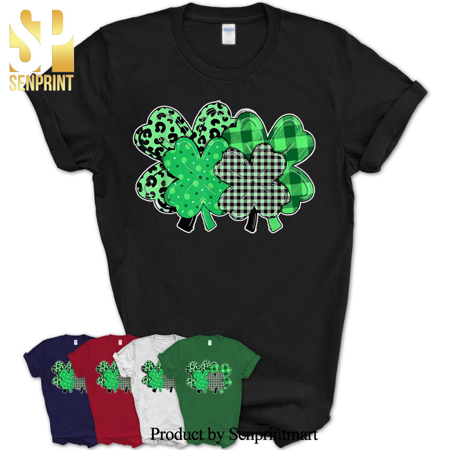 Womens Kids Plaid Leopard Shamrock 4 Leaf Clover Patrick Day Shirt