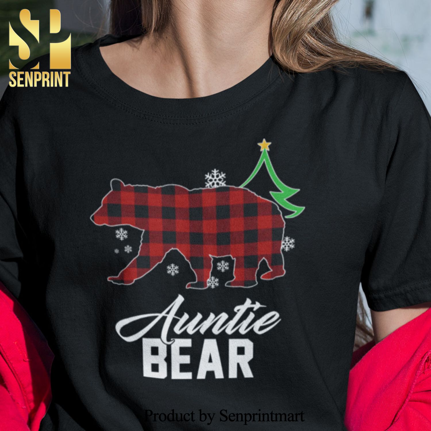 Auntie Bear Christmas Gifts Shirt Red Buffalo Plaid Polar Bear