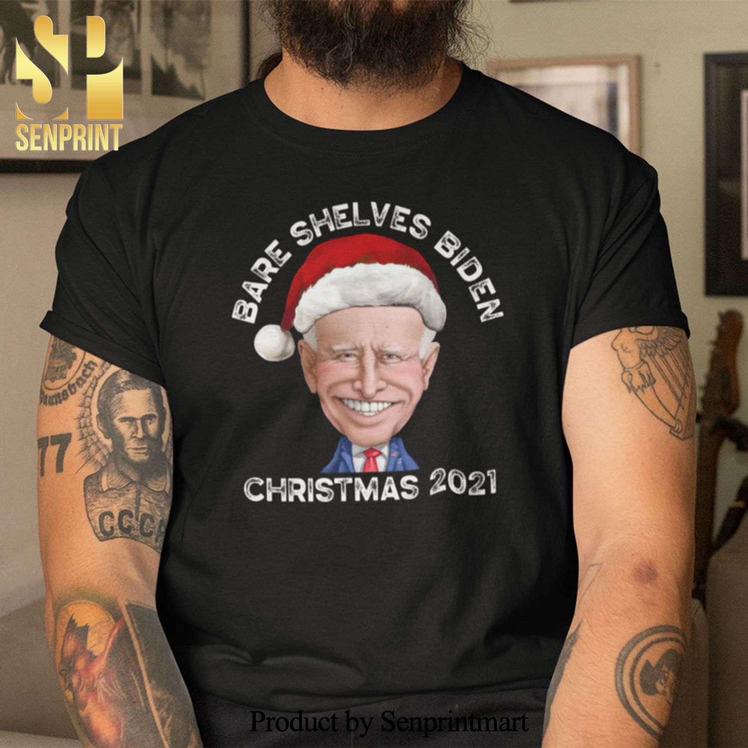 Bare Shelves Biden Christmas 2021 Christmas Gifts Shirt Funny Santa Biden