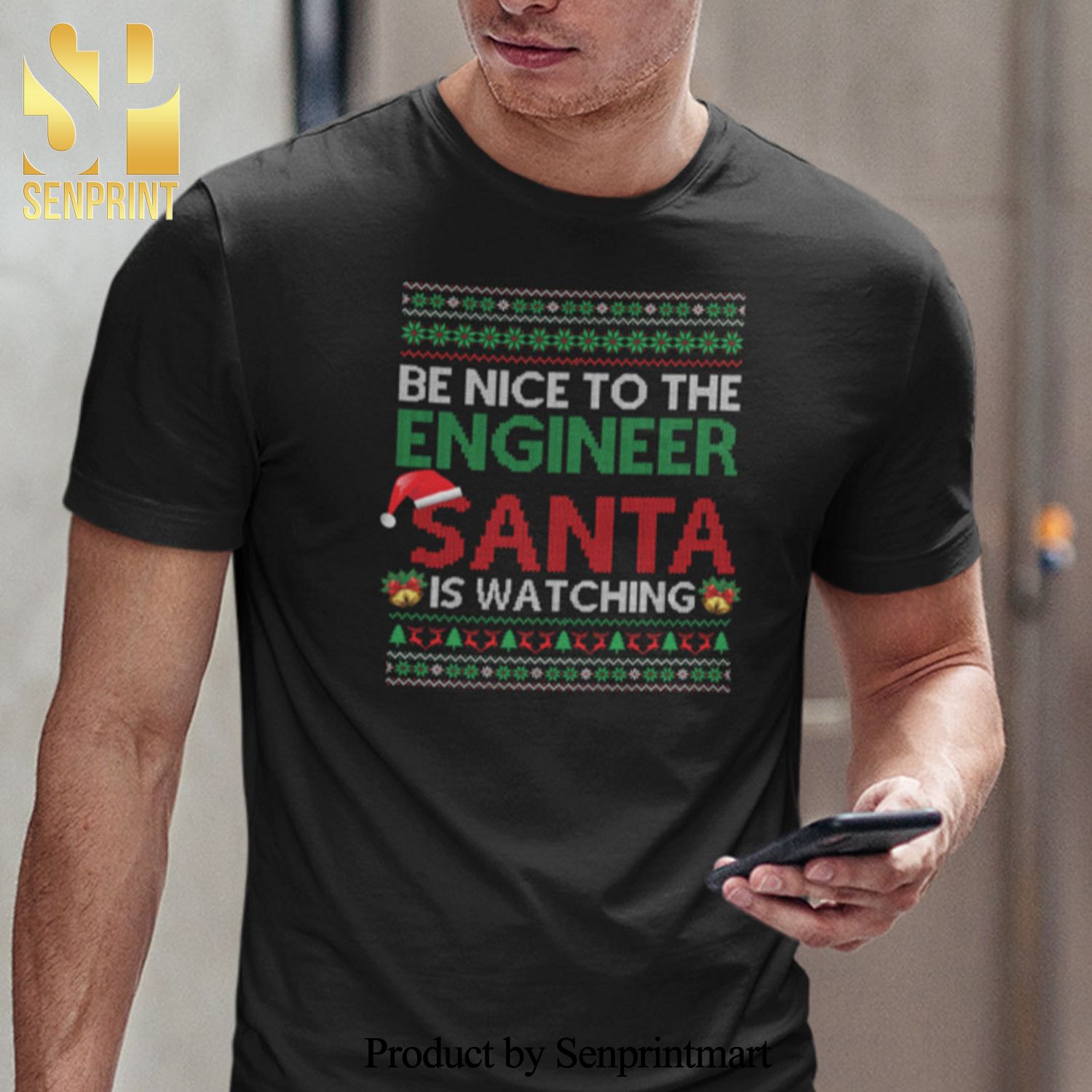Engineer Christmas Gifts Shirt Be Nice To The Engineer Santa Is Watching Tee