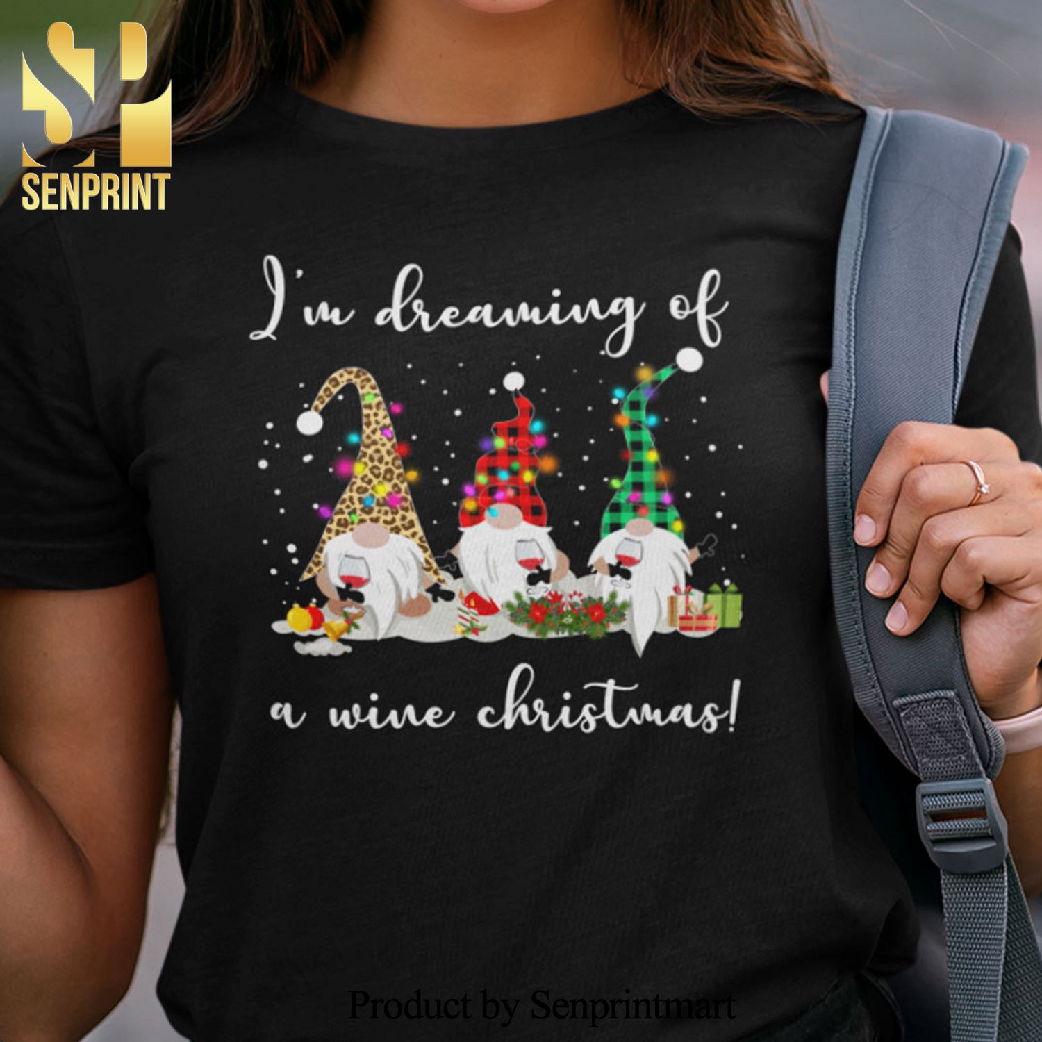 Funny Gnome Christmas Gifts Shirt I’m Dreaming Of A Wine Christmas