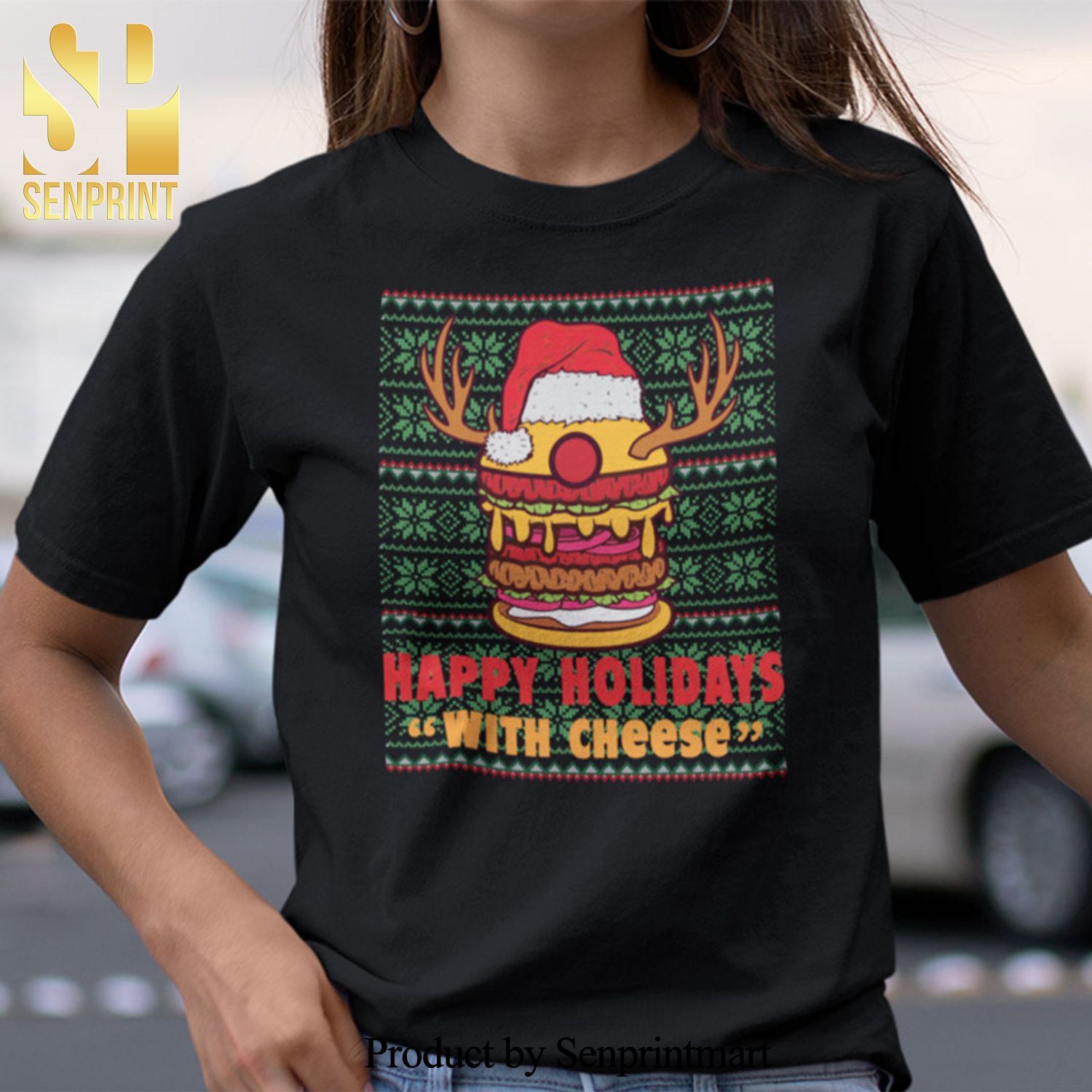 Happy Holidays With Cheese Christmas Gifts ShirtÂ Ugly Christmas Reindeer Horn
