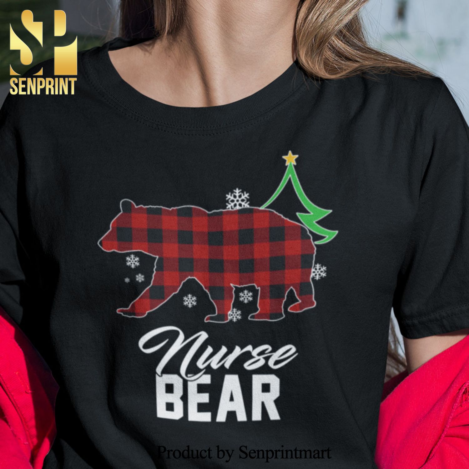 Nurse Bear Christmas Gifts Shirt Red Buffalo Plaid Polar Bear