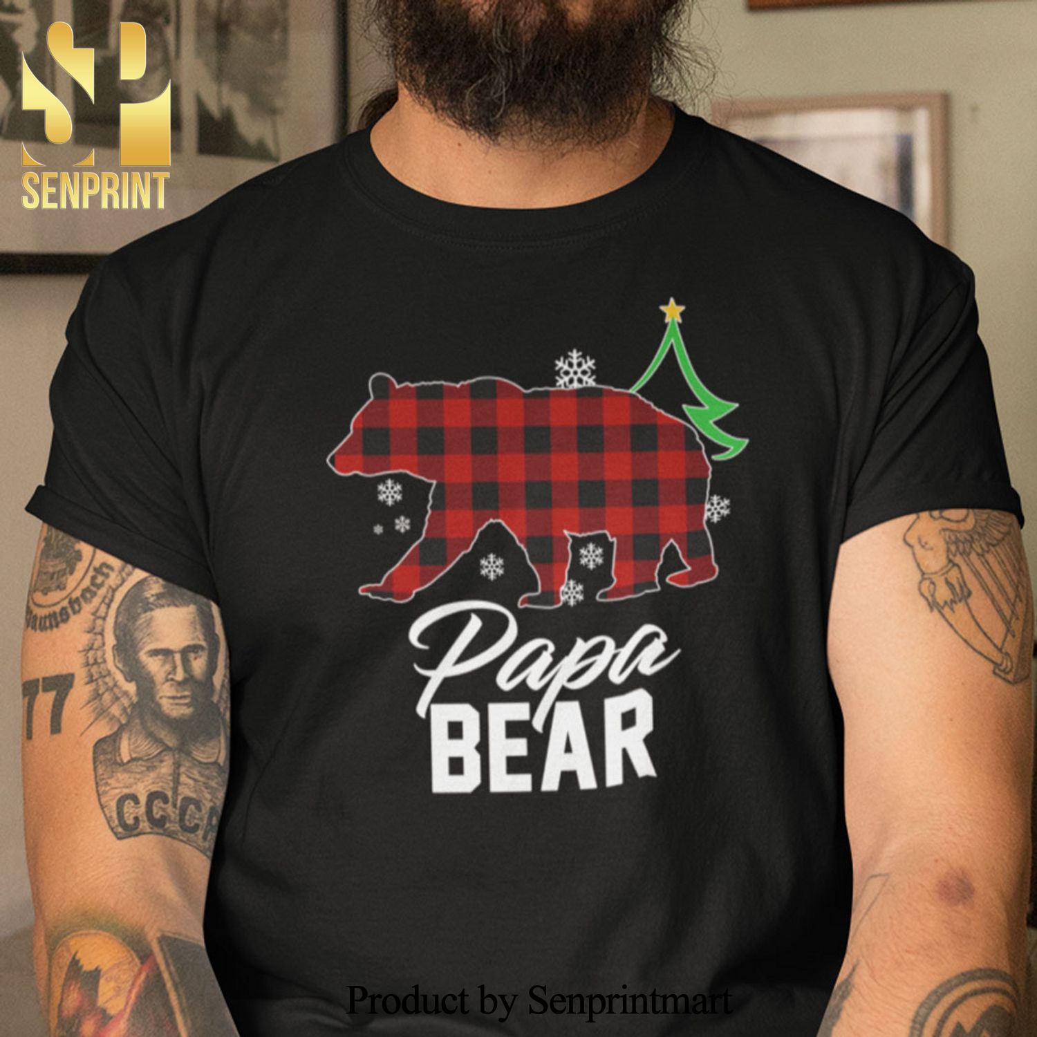 Papa Bear Christmas Gifts Shirt Red Buffalo Plaid Polar Bear