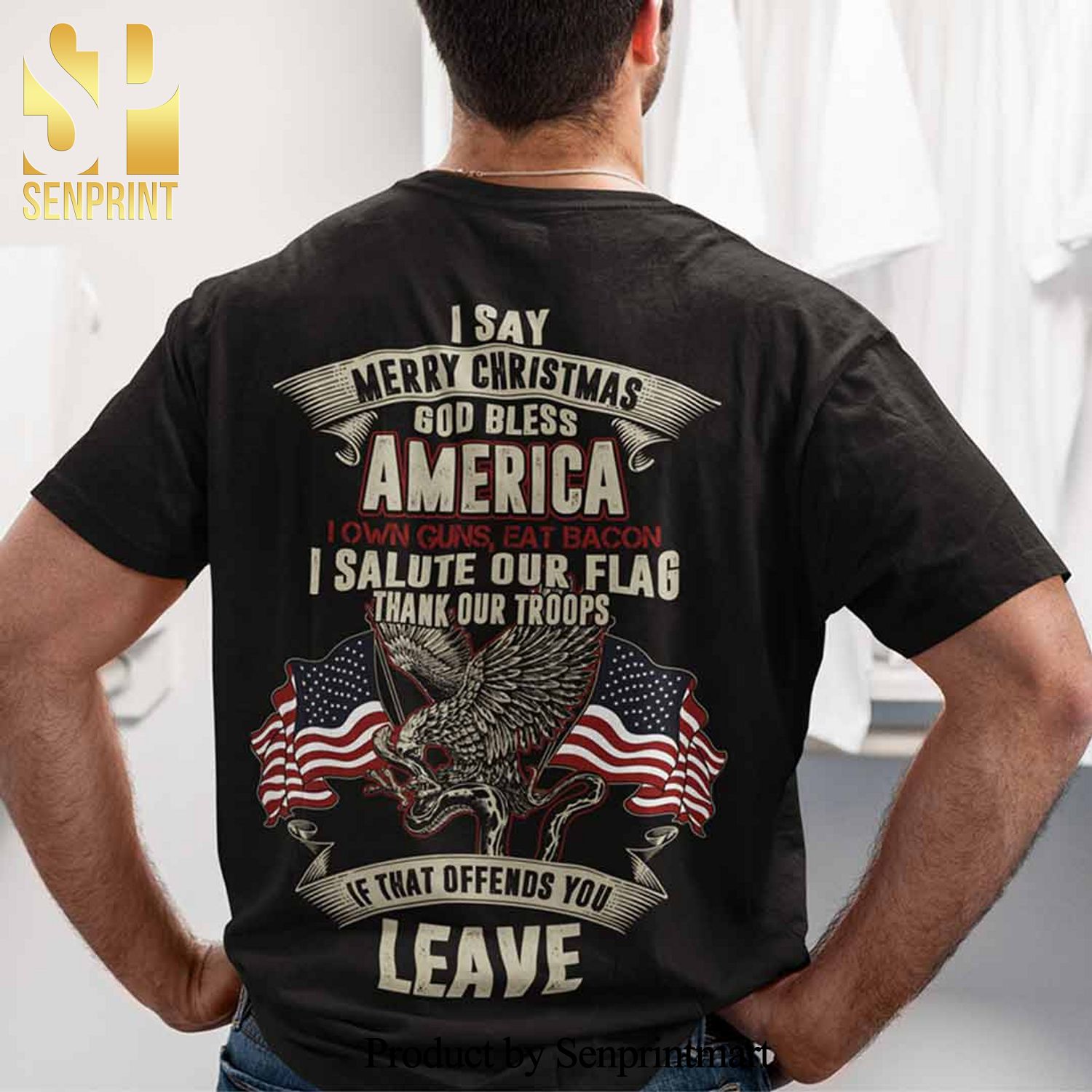 Patriotic Military Christmas Gifts Shirts I Say Merry Christmas God Bless America