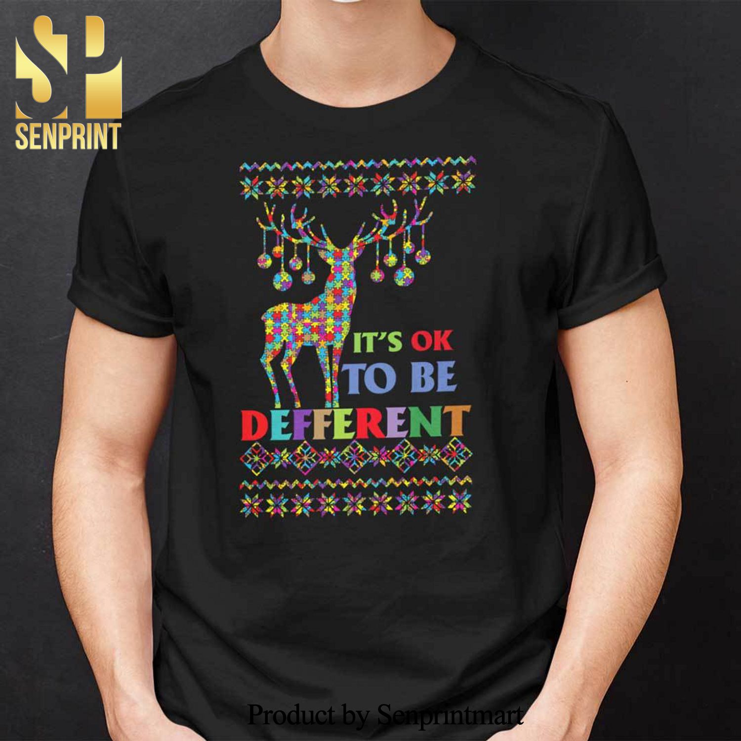 Reindeer Christmas Autism Christmas Gifts Shirts It’s Ok To Be Different