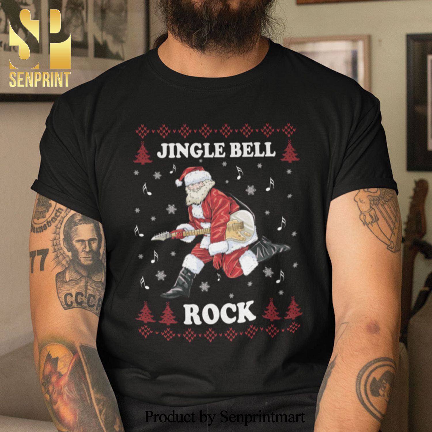Rock And Roll Christmas Gifts Shirt Santa Jingle Bell Rock