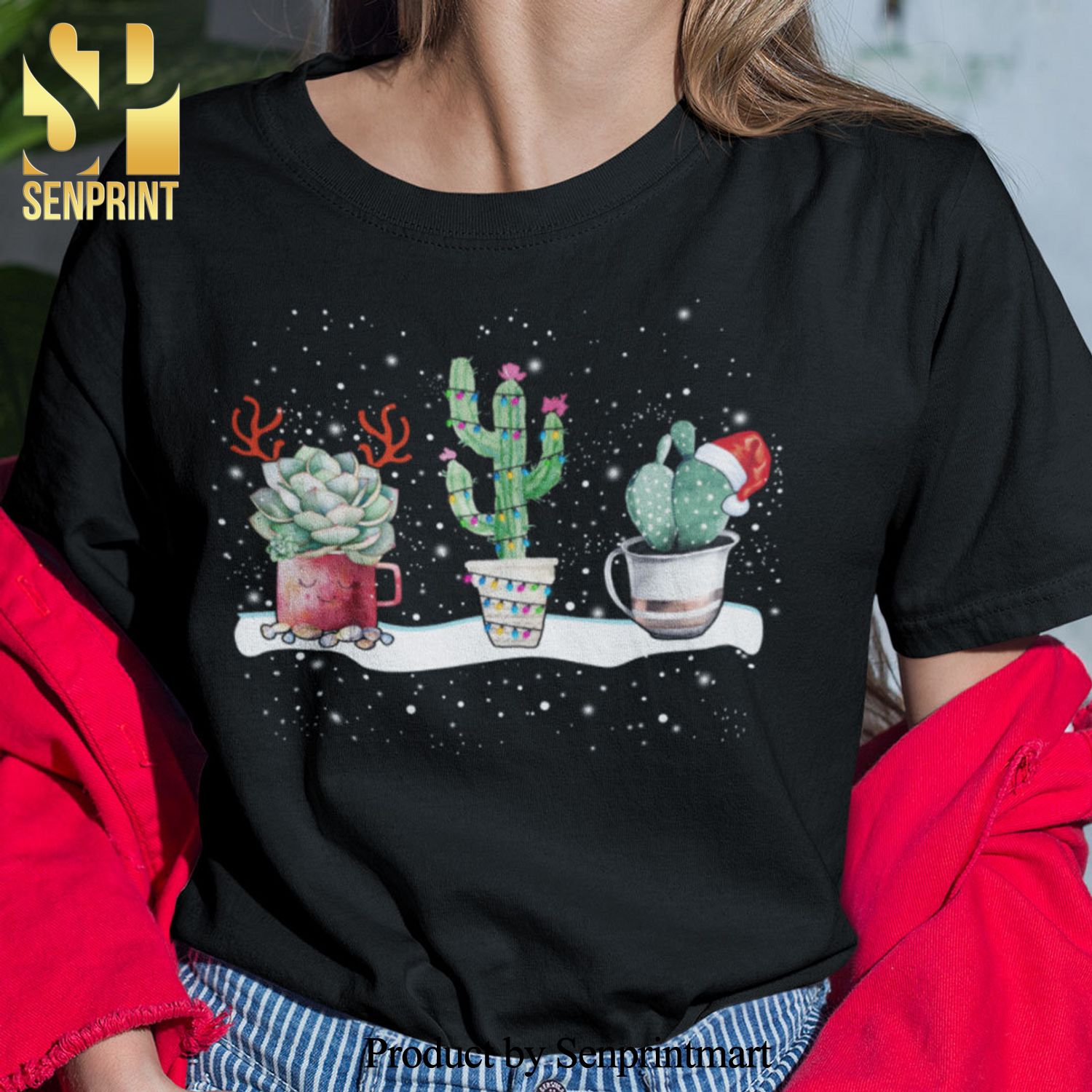 SucculenGifts Shirt Cactus Santa Hat Reindeer