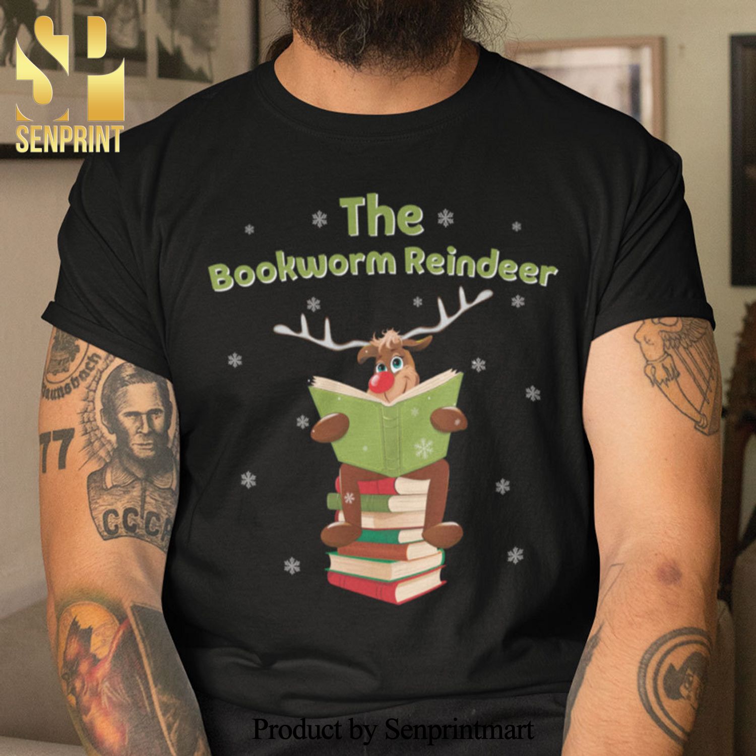 The Bookworm Reindeer Christmas Gifts Shirt Reindeer Reading Books