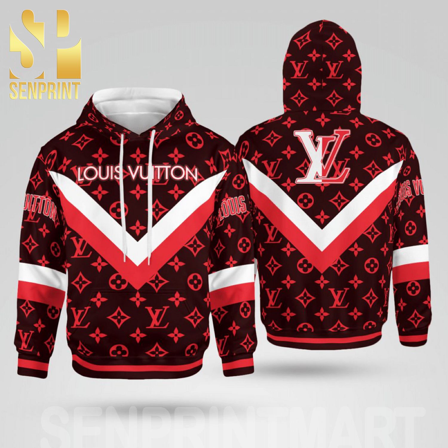 Louis Vuitton Red Version Classic Symbol Pattern Full Printed Shirt