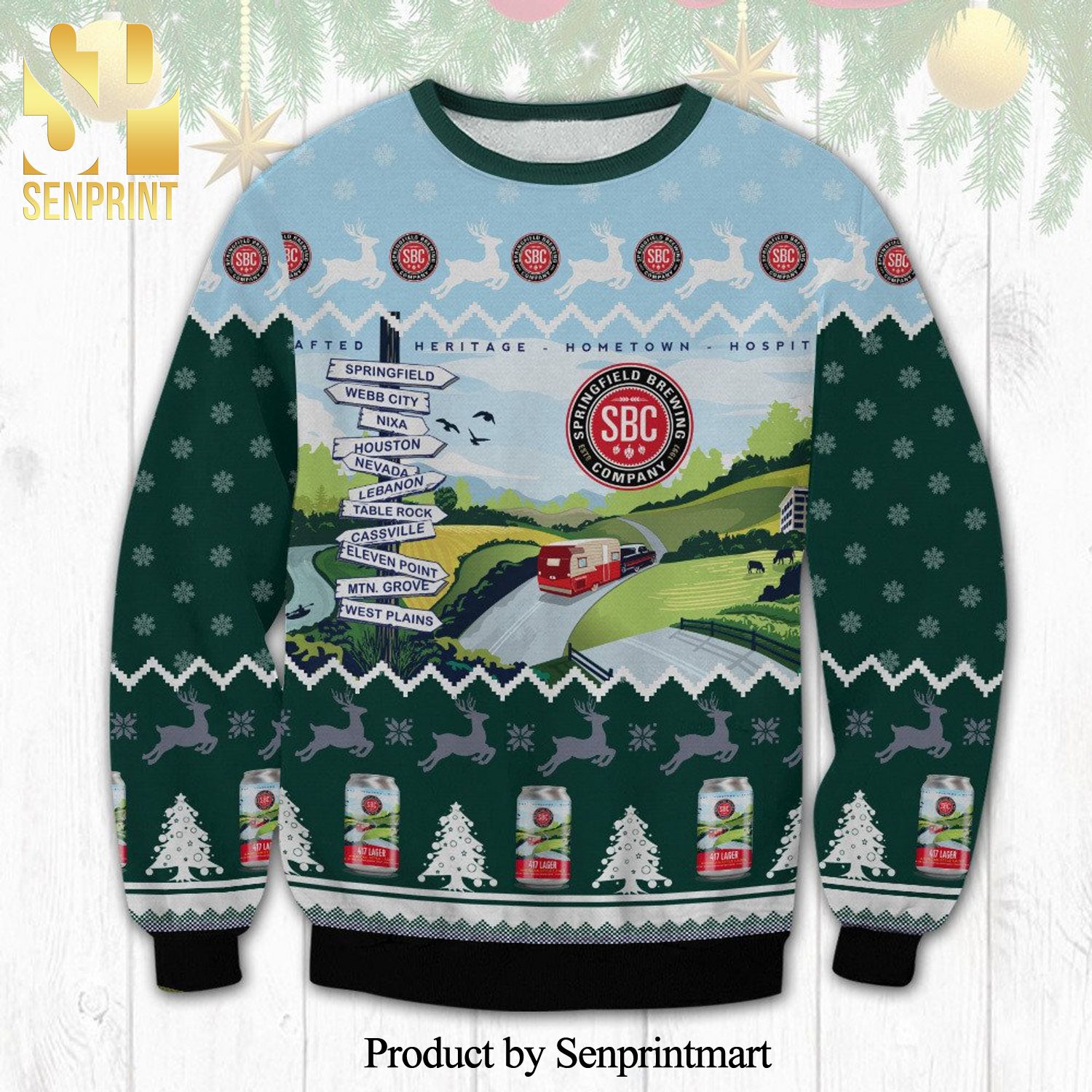 417 Lager Beer Way To Springfield Brewing Company Knitted Ugly Christmas Sweater