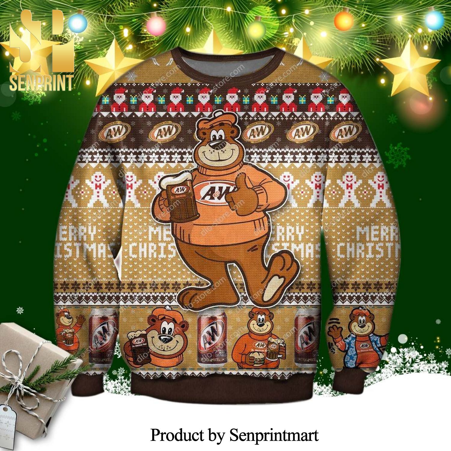 AAndW Root Beer Since 1919 Knitted Ugly Christmas Sweater